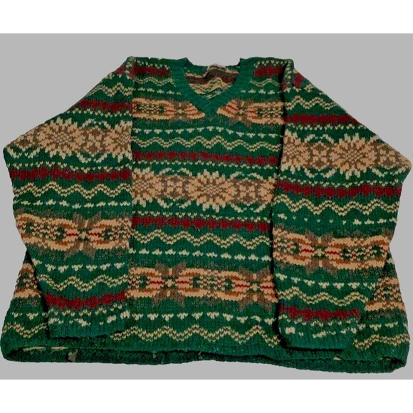 Vintage 90’s Jos. J. Oliver 100% Wool Sweater Sz Large Green Striped READ - Picture 2 of 7